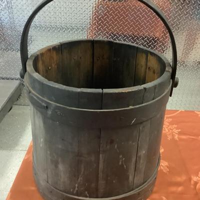 Primitive Wood Bucket, Pail, Milk Jug-all wood with metal nails 12"H 11"diameter at top 12"diameter at bottom