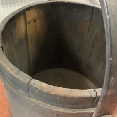 Primitive Wood Bucket, Pail, Milk Jug-all wood with metal nails 12"H 11"diameter at top 12"diameter at bottom