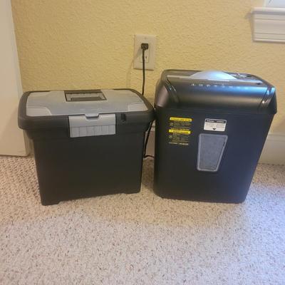 Amazon Basics Paper Shredder and a Sterilite Filing Box (O-DW)
