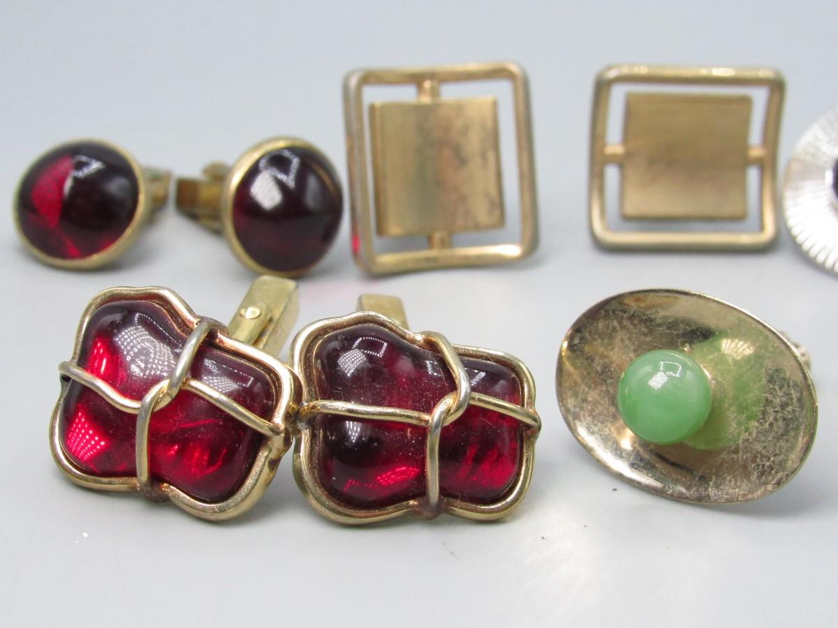 Lot of Vintage Mid Century Swank Stone Mineral Coin Fashionable Suit  Cufflinks Mens Jewelry