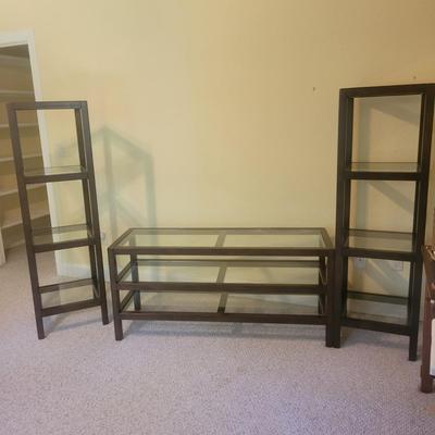 Three Piece Wood and Glass Entertainment Center (O-DW)