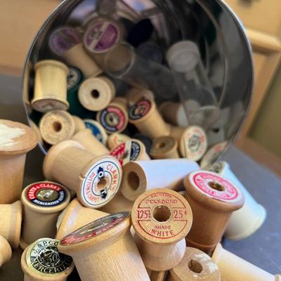 Coffee Can of wood spools