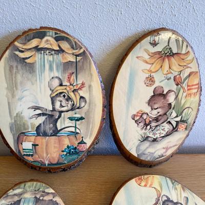 Vintage wood plaques with mice