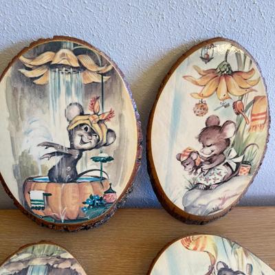 Vintage wood plaques with mice