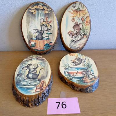 Vintage wood plaques with mice