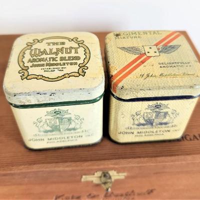 Lot #62 K&B Wooden Cigar Box - 2 vintage Pennsylvania tobacco tins