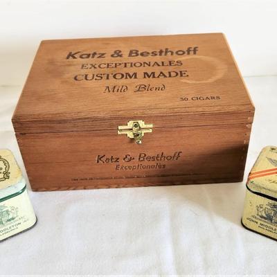 Lot #62 K&B Wooden Cigar Box - 2 vintage Pennsylvania tobacco tins
