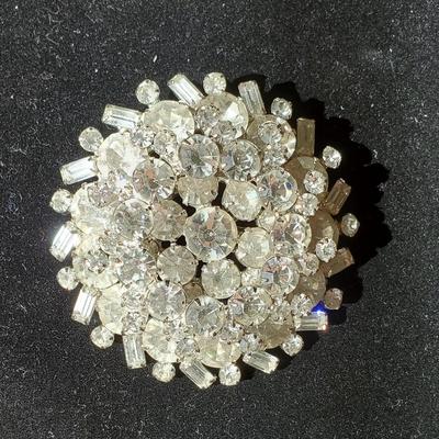 Rhinestone Snowball Brooch