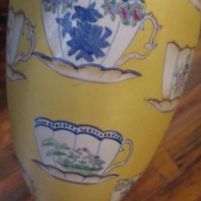 Vintage Yellow hand Painted Tea Cup Vase - A