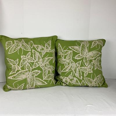 865 Pair of POTTERY BARN Lime Green Butterfly Embroidered Decorative Pillows