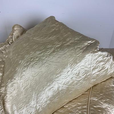 868 Pair of Custom made Satin Embroidered Twin Coverlets with Curved Matching Down Filled Pillow