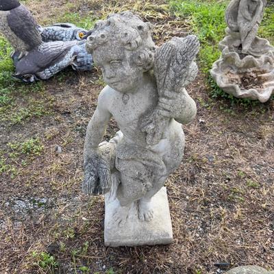 874 Vintage Garden Cement Statue of Four Seasons (Winter) Cherub/ Putti
