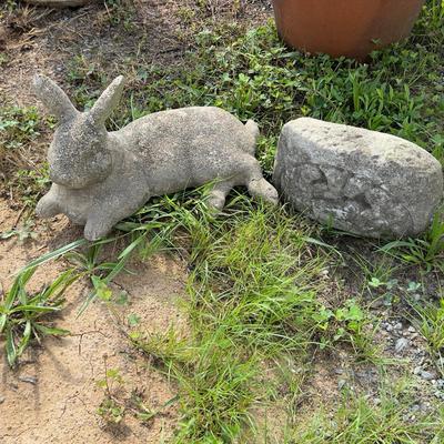 879 Cement Rabbit and Decorative Garden Rock Decor