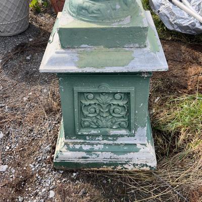884 Vintage Tall Green Metal Pedestal Planter