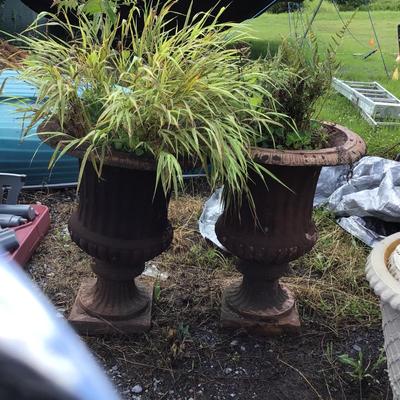 886 Pair of Cast Iron Pedestal Planters