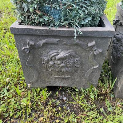 889 Pair of Composition French Style with Fruit Square Planters