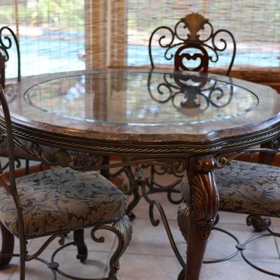 Glass & Marble Table with Four Chairs