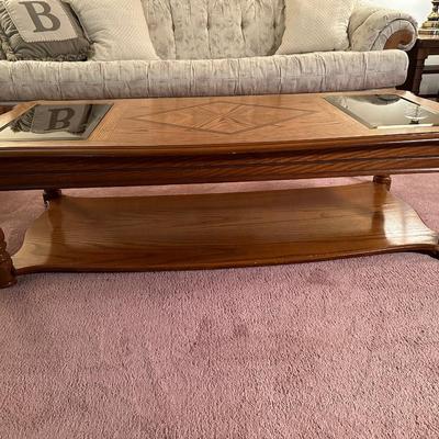 Solid Wood Coffee Table With Two Glass Inserts