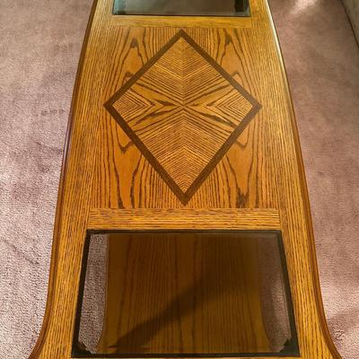 Solid Wood Coffee Table With Two Glass Inserts