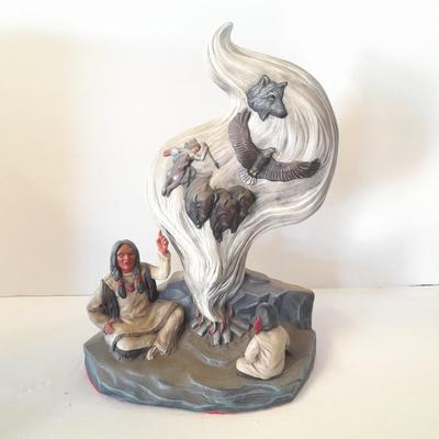 Ceramic Native American with child Spirit Guides statue