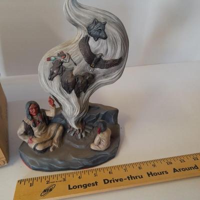 Ceramic Native American with child Spirit Guides statue