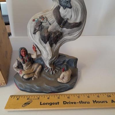 Ceramic Native American with child Spirit Guides statue