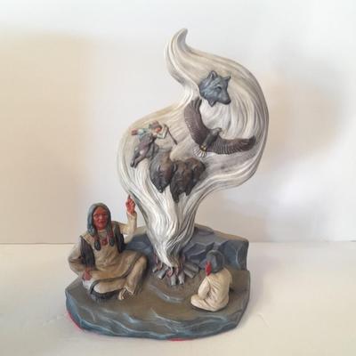 Ceramic Native American with child Spirit Guides statue