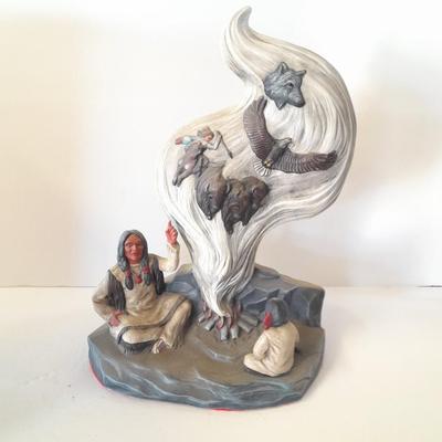 Ceramic Native American with child Spirit Guides statue