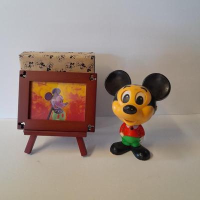 1976 Talking Pull String Mickey Mouse Plastic Figure with new Mickey Picture frame