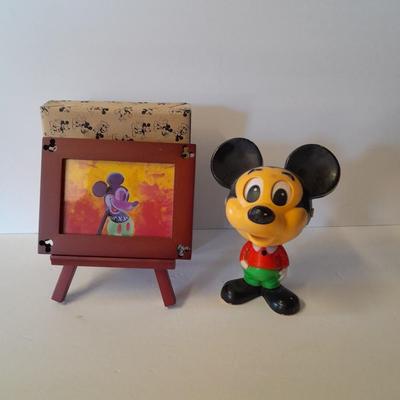 1976 Talking Pull String Mickey Mouse Plastic Figure with new Mickey Picture frame