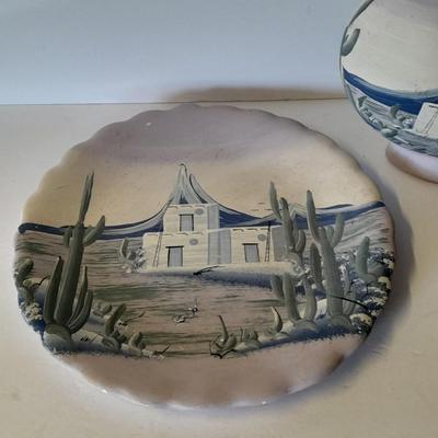 Tall Ceramic vase with matching ceramic decorative plate