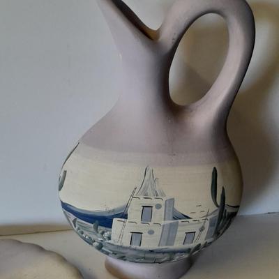 Tall Ceramic vase with matching ceramic decorative plate