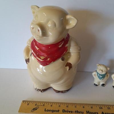 Vintage U.S.A. Marked pig cookie jar with matching salt & pepper shakers