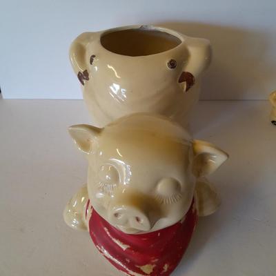 Vintage U.S.A. Marked pig cookie jar with matching salt & pepper shakers