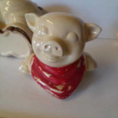 Vintage U.S.A. Marked pig cookie jar with matching salt & pepper shakers