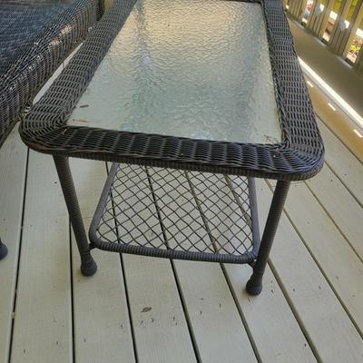 Rattan Bench and Glass Topped Table (D-DW)