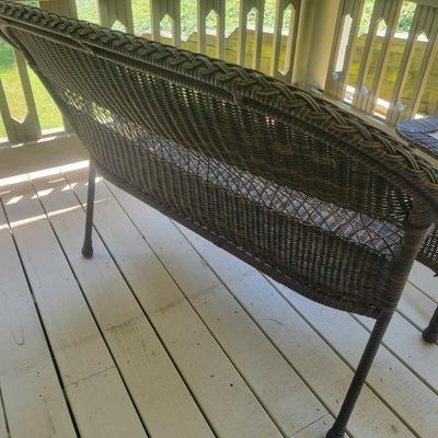 Rattan Bench and Glass Topped Table (D-DW)