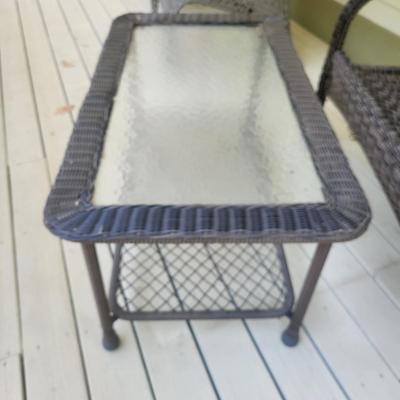 Rattan Bench and Glass Topped Table (D-DW)