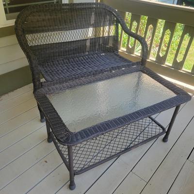 Rattan Bench and Glass Topped Table (D-DW)