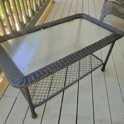 Rattan Bench and Glass Topped Table (D-DW)