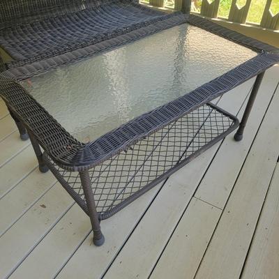 Rattan Bench and Glass Topped Table (D-DW)