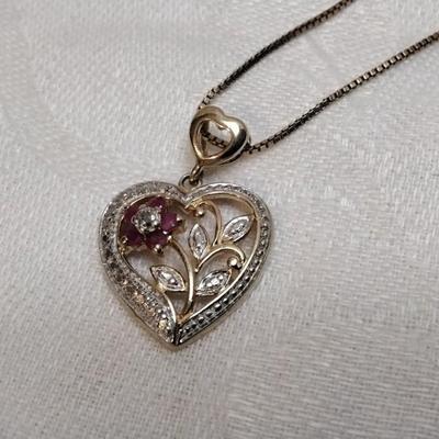 Ross Simons Ruby Flower 18" Italian Gold Vermeil Necklace