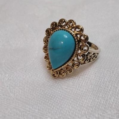 Ross Simons Turquoise Gold Vermeil RIng Size 9