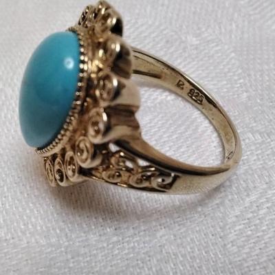 Ross Simons Turquoise Gold Vermeil RIng Size 9