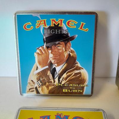 Four vintage Camel Cigarette metal tins