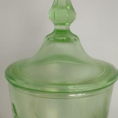 Early L. E. Smith Uranium Green Depression Glass Footed Candy Dish