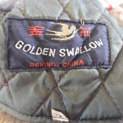 Vintage Golden Swallow Hat Rabbit Fur Pelt Trapper Hunting Flap Peking China XL