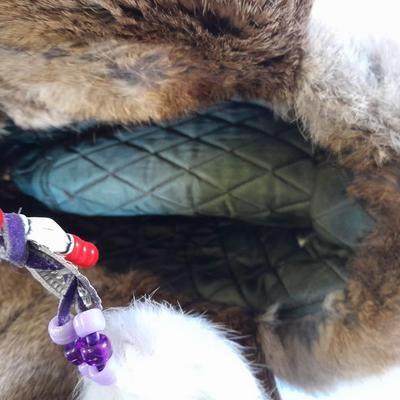 Vintage Golden Swallow Hat Rabbit Fur Pelt Trapper Hunting Flap Peking China XL