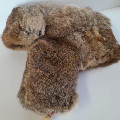 Vintage Golden Swallow Hat Rabbit Fur Pelt Trapper Hunting Flap Peking China XL