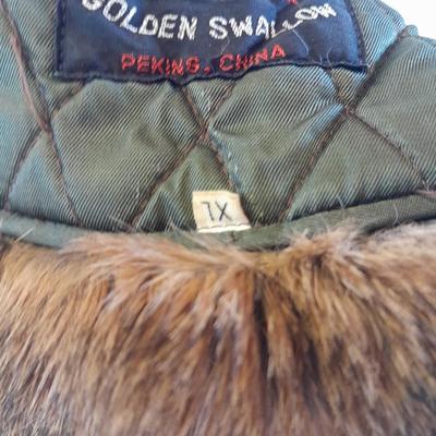 Vintage Golden Swallow Hat Rabbit Fur Pelt Trapper Hunting Flap Peking China XL